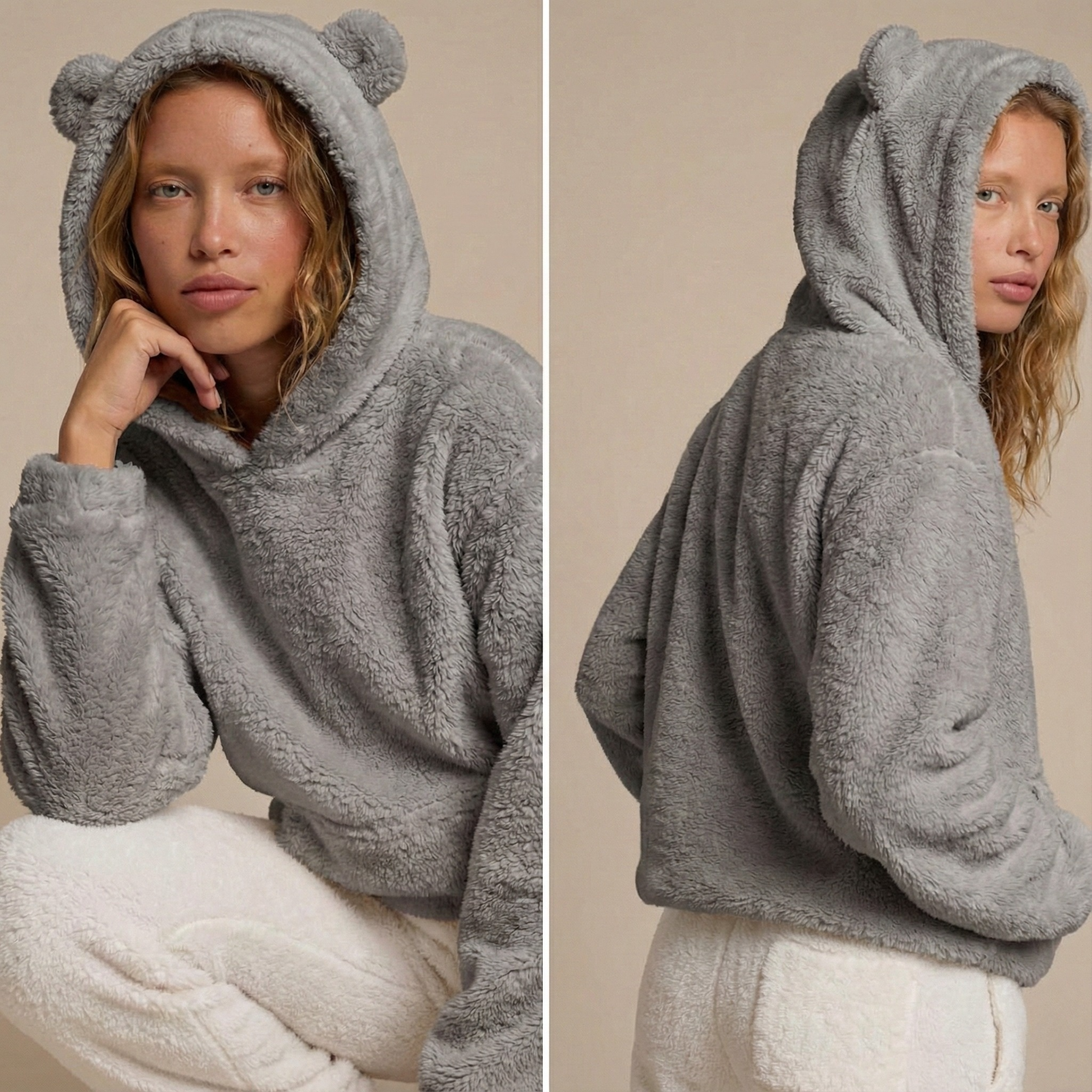 Hoodie ours en peluche cocooning chaud et douillet, spécial automne-hiver