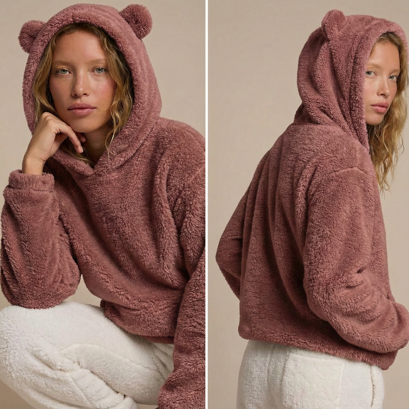 Hoodie ours en peluche cocooning chaud et douillet, spécial automne-hiver
