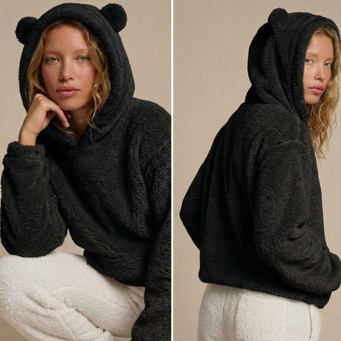 Hoodie ours en peluche cocooning chaud et douillet, spécial automne-hiver