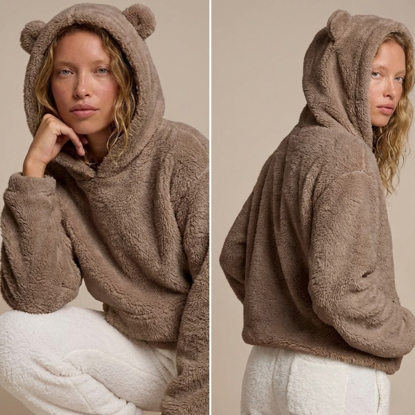 Hoodie ours en peluche cocooning chaud et douillet, spécial automne-hiver