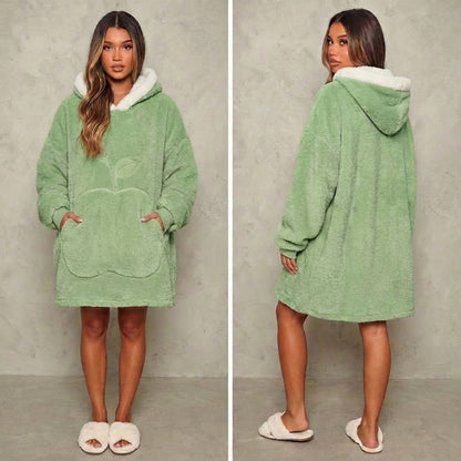 Sweat-plaid médium en polaire, oversize chaud et épais cocooning, 10 coloris unis avec design pomme - spécial automne-hiver