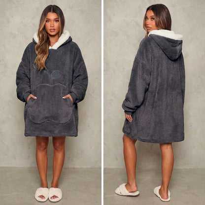 Sweat-plaid médium en polaire, oversize chaud et épais cocooning, 10 coloris unis avec design pomme - spécial automne-hiver