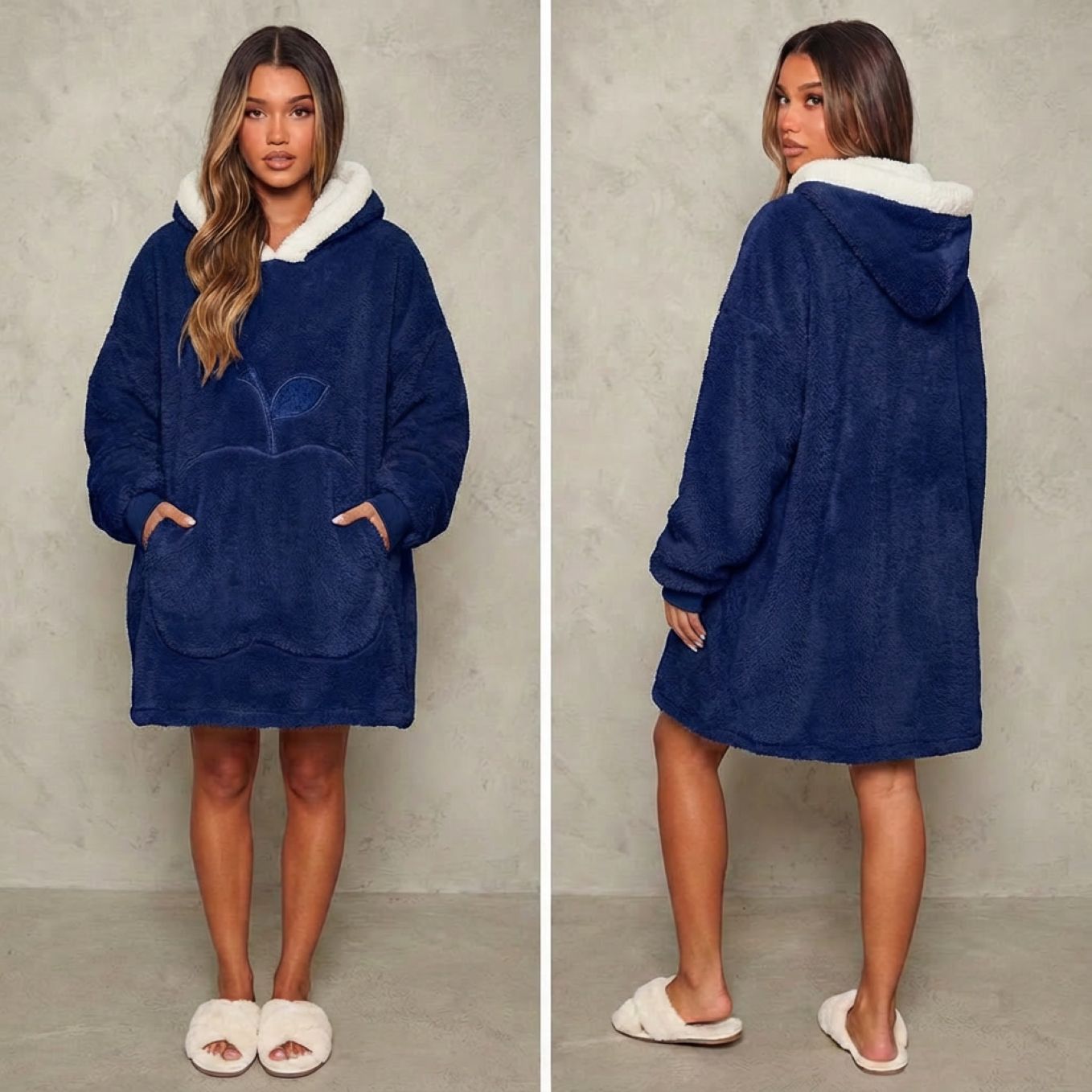 Sweat-plaid médium en polaire, oversize chaud et épais cocooning, 10 coloris unis avec design pomme - spécial automne-hiver