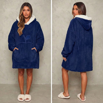 Sweat-plaid médium en polaire, oversize chaud et épais cocooning, 10 coloris unis avec design pomme - spécial automne-hiver