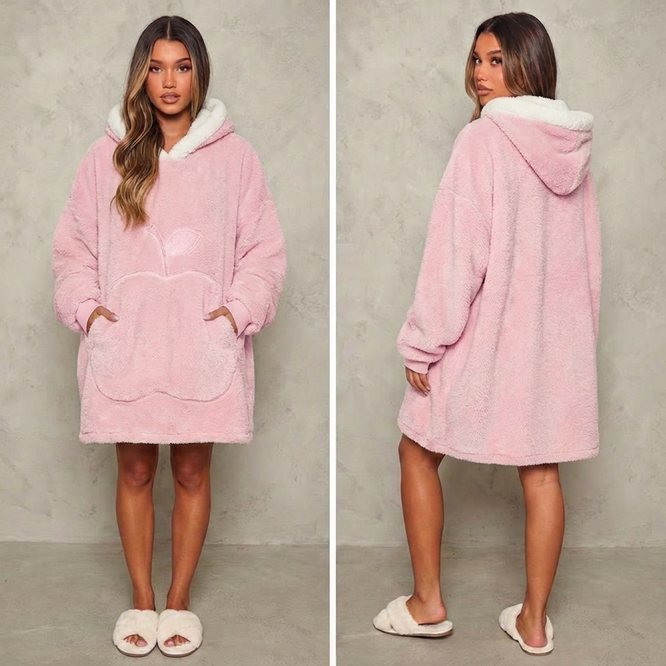 Sweat-plaid médium en polaire, oversize chaud et épais cocooning, 10 coloris unis avec design pomme - spécial automne-hiver