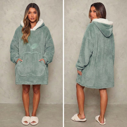 Sweat-plaid médium en polaire, oversize chaud et épais cocooning, 10 coloris unis avec design pomme - spécial automne-hiver