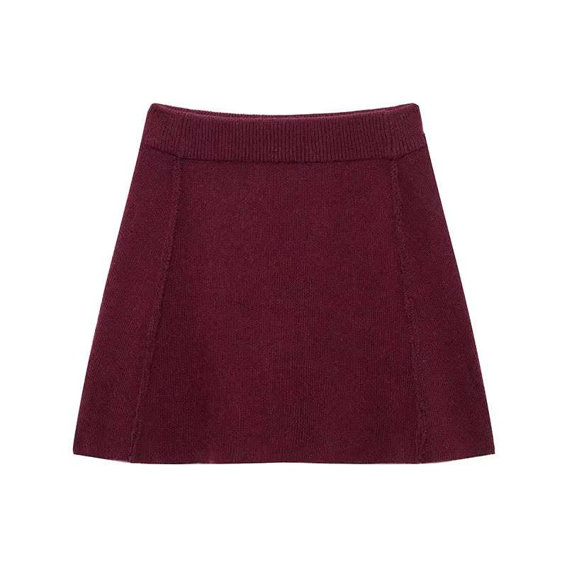 Women Skirt Suit Fashion O-Neck Knitted Long Sleeve Single Breasted Pocket Cardigan+Elastic Waist Slim Mini Skirt 3 Color