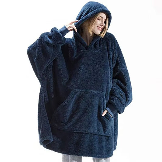Hoodies Winter Warm Comfort Flannel Blanket with Sleeves Oversized Women Men Pullovers Thicken Fleece Giant TV Blanket Home Wear