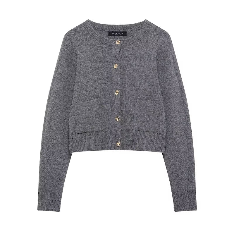 Women Skirt Suit Fashion O-Neck Knitted Long Sleeve Single Breasted Pocket Cardigan+Elastic Waist Slim Mini Skirt 3 Color