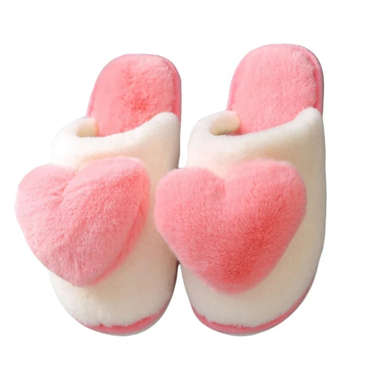 Pantoufles femme hiver motif cœur rose mules fourrées ultra moelleuses