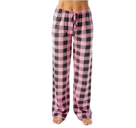 Women Red Plaid Pajama Bottoms with Pockets Drawstring Sleepwear Pants Loose Stretch Loungewear Sleepwear Nightwear Trousers