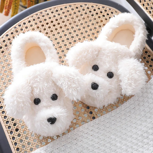 Short Fur Slippers for Women 2023 Winter Warm Furry Cozy Cotton Shoes for Home Indoor Cute Dog Couples Antiskid Slippers
