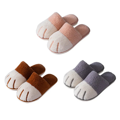 Winter Warm Plush Slippers Cute Cat Paw Designer House Women Fur Slippers Floor Mute Bedroom Lovers Indoor Fluffy Shoes