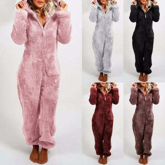Hot Sale of the Season Autumn Winter Thickened Fleece Women'S Onesie Pajamas with Hat Casual Style Comfortable Soft Fabric Chine
