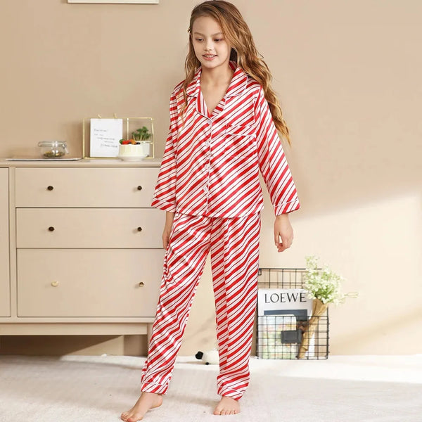European and American New Year Parent Child Sleepwear Set Realistic Silk Christmas New Style Home Clothes 2-Piece Winter Set