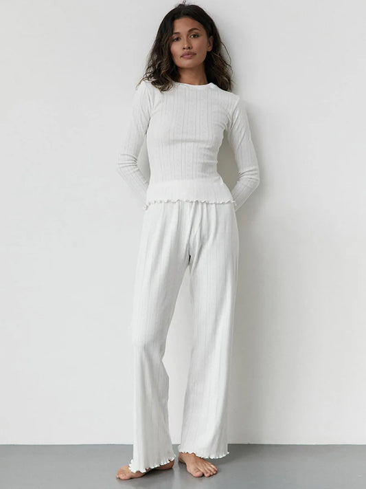 Love Jacquard Long Sleeved Pajamas Set Women'S Spring Knitted Cardigan Pants Pajamas Comfortable Women Home Clothes