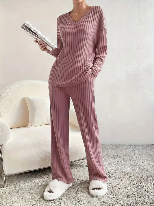 Women'S Ribbed Pajamas Set Long Sleeve Top and Trousers Sleepwear 2 Piece Set for Women Casual Loose Suit Loungewear