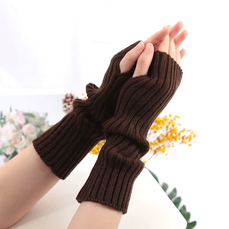 Long Fingerless Gloves Women Mitten Winter Arm Warmer Kawaii Knitted Sleeve Soft Girls Anime Clothes Punk Gothic Lolita Gloves