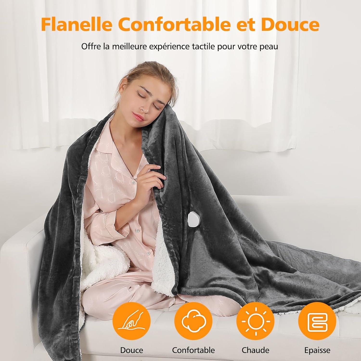 Nouvelle Couverture Chauffante Avec Poche Pour Les Pieds 155X180CM, Fonction D'Arrêt Automatique, Chauffage À 6 Vitesses, Minuterie 10 H, Protection Contre La Surchauffe, Lavable Machine(Gris)