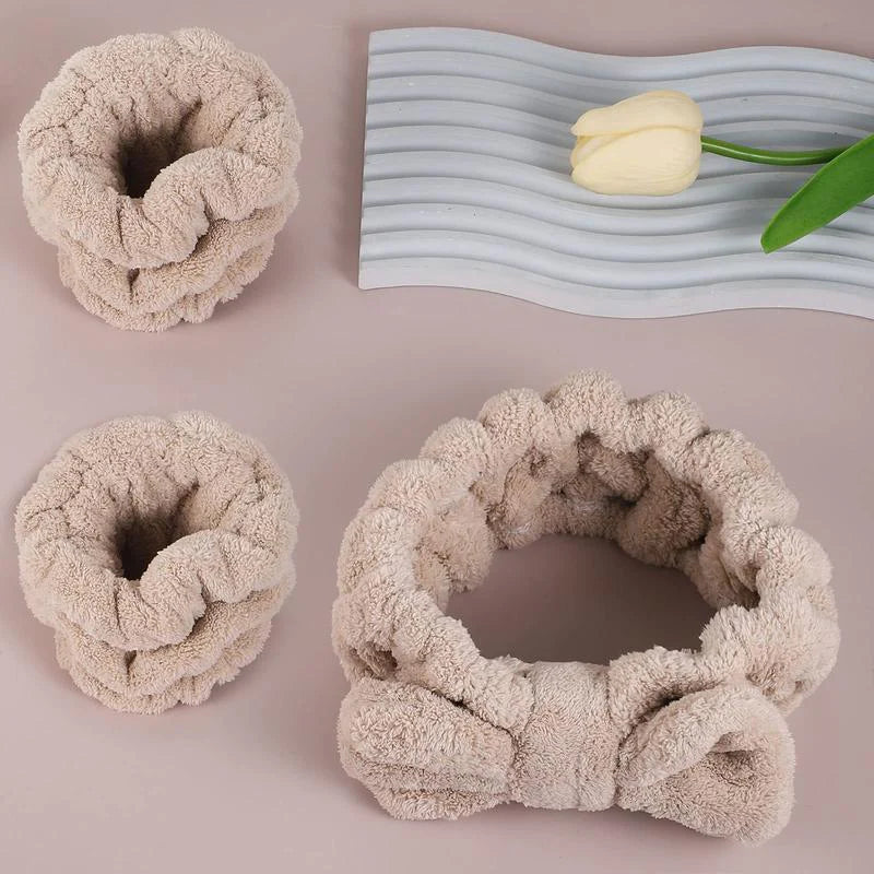 Bandeau spa kaki avec bracelets anti-eau accessoires skincare