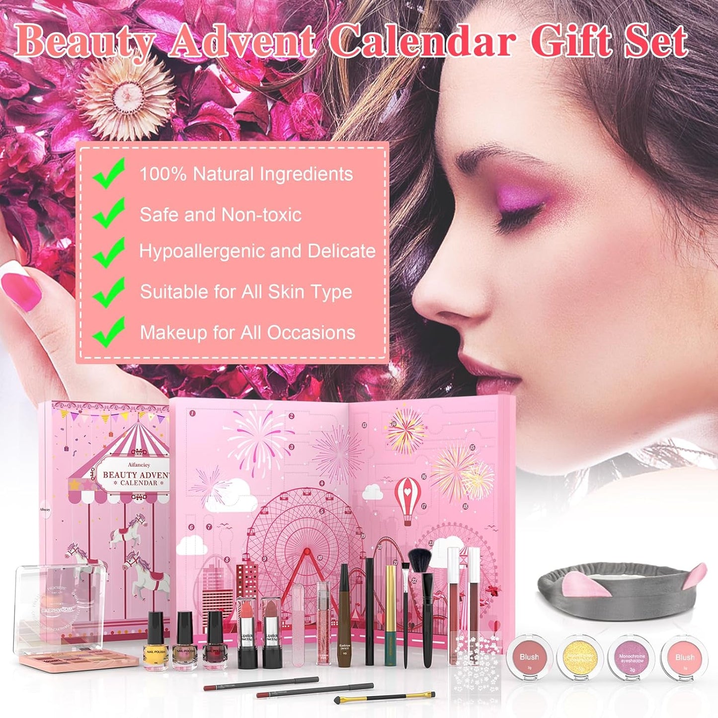 Calendrier de l’Avent beauté rose coffret maquillage cadeau Noël femme