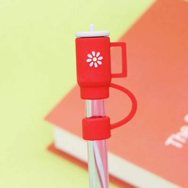 Capuchon de paille en silicone rouge kawaii réutilisable
