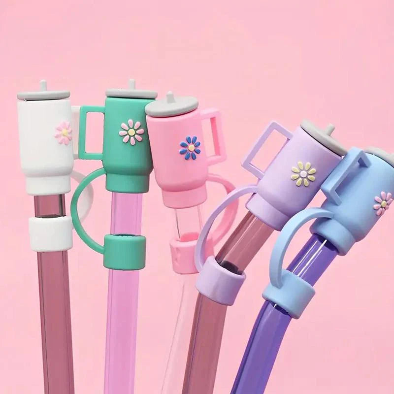 Capuchons de paille kawaii en silicone lot multicolore réutilisable