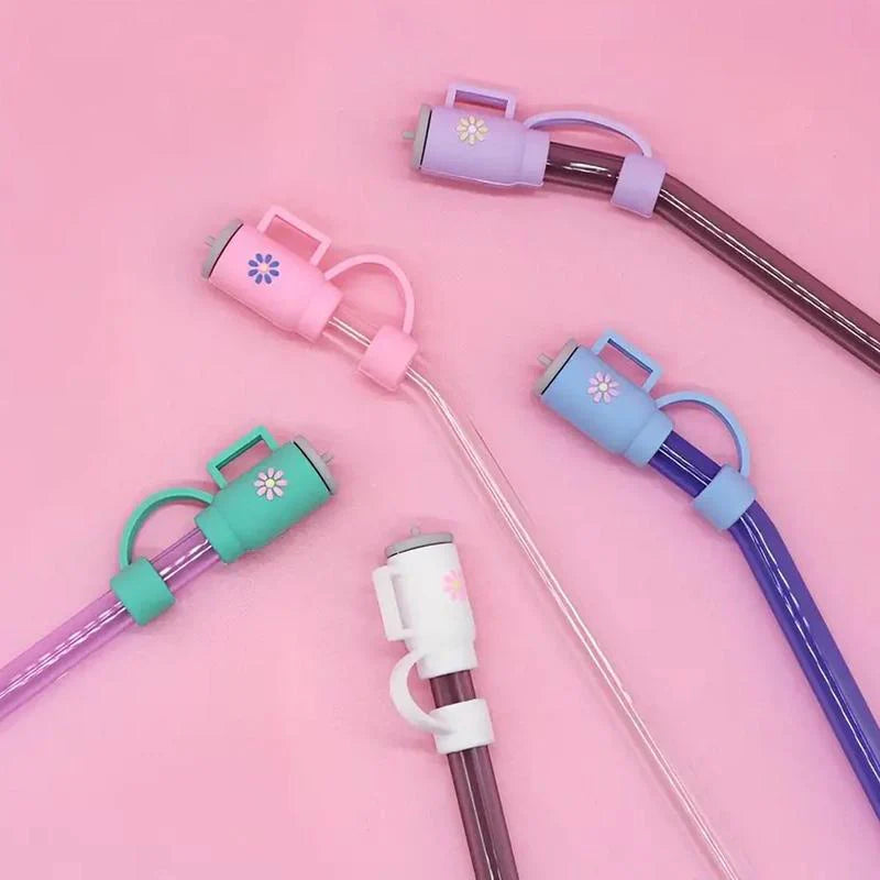 Lot capuchons paille silicone kawaii réutilisables multicolores