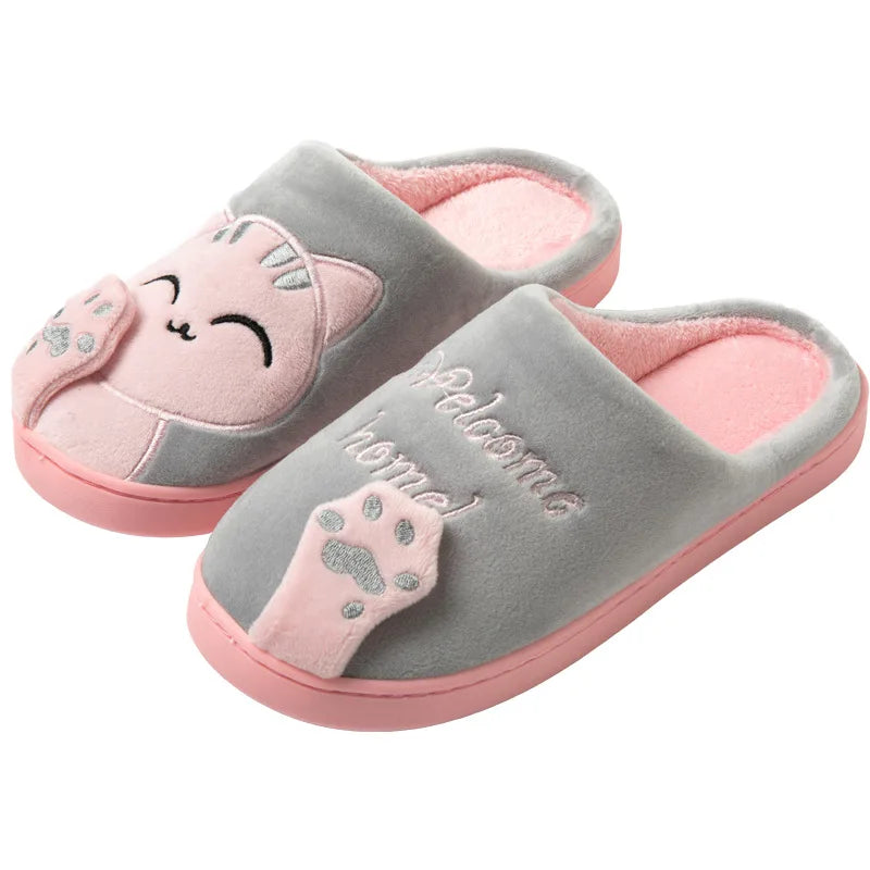 Chaussons femme hiver en fausse fourrure motif chat rose clair ultra doux et chauds