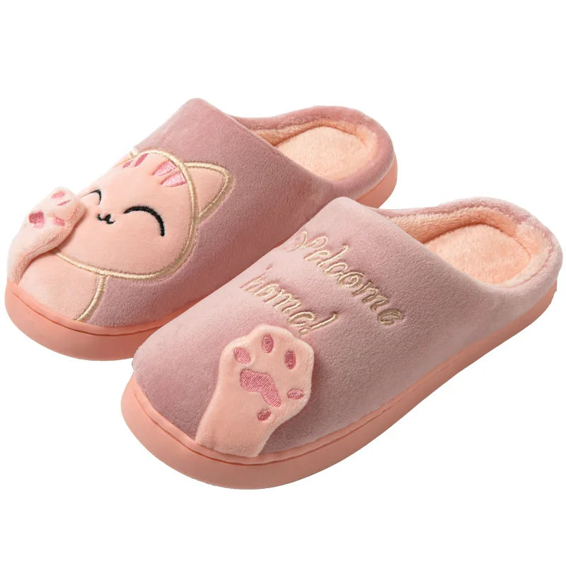 Chaussons femme hiver en fausse fourrure motif chat rose ultra doux et chauds