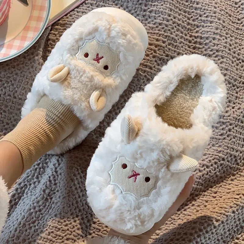 Chaussons femme hiver mouton en peluche blanc chaussons portés antidérapants
