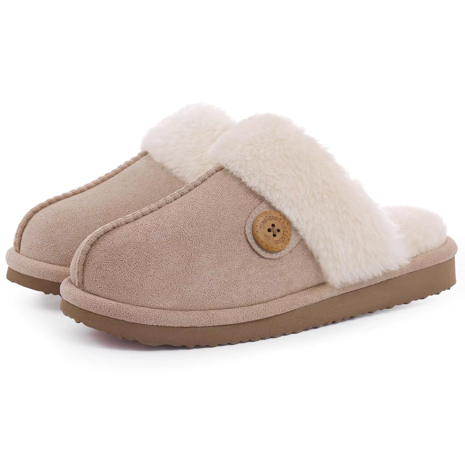Chaussons mules femme beige fourrés confort intérieur chaussons doux