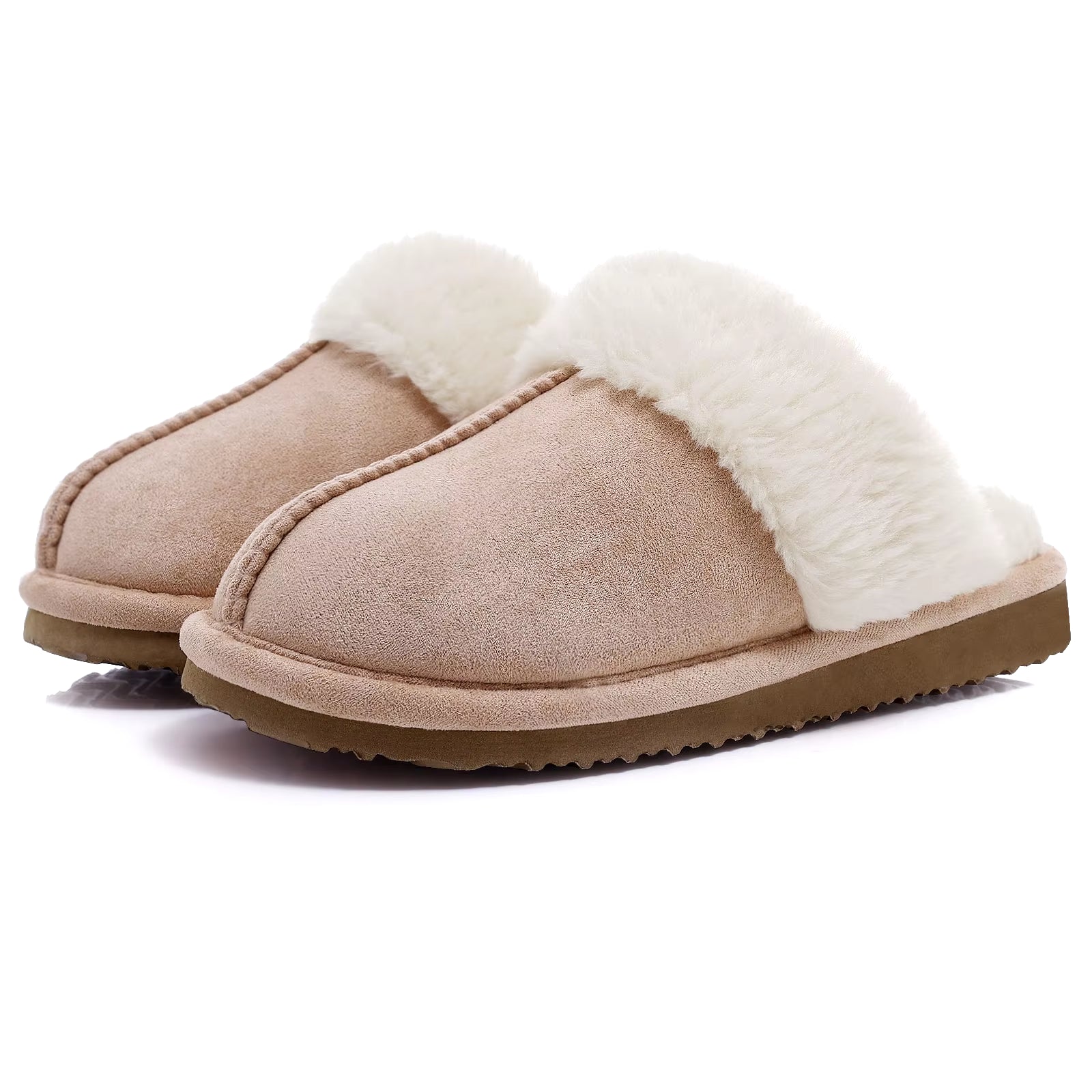 Chaussons mules femme beige fourrés intérieur chaud