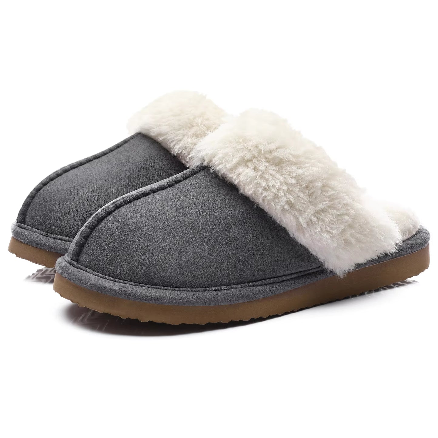 Chaussons mules femme gris fourrés intérieur chaud et moelleux