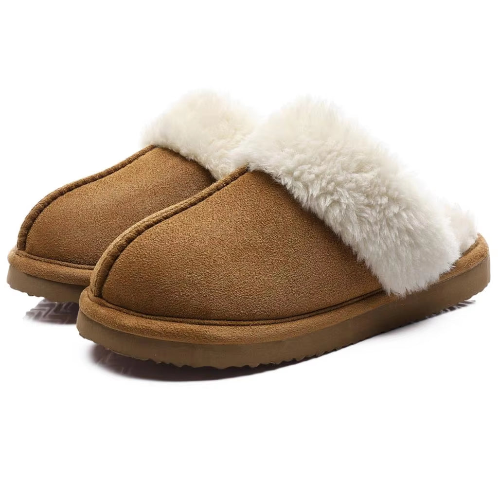 Chaussons mules femme kaki profil fourrés