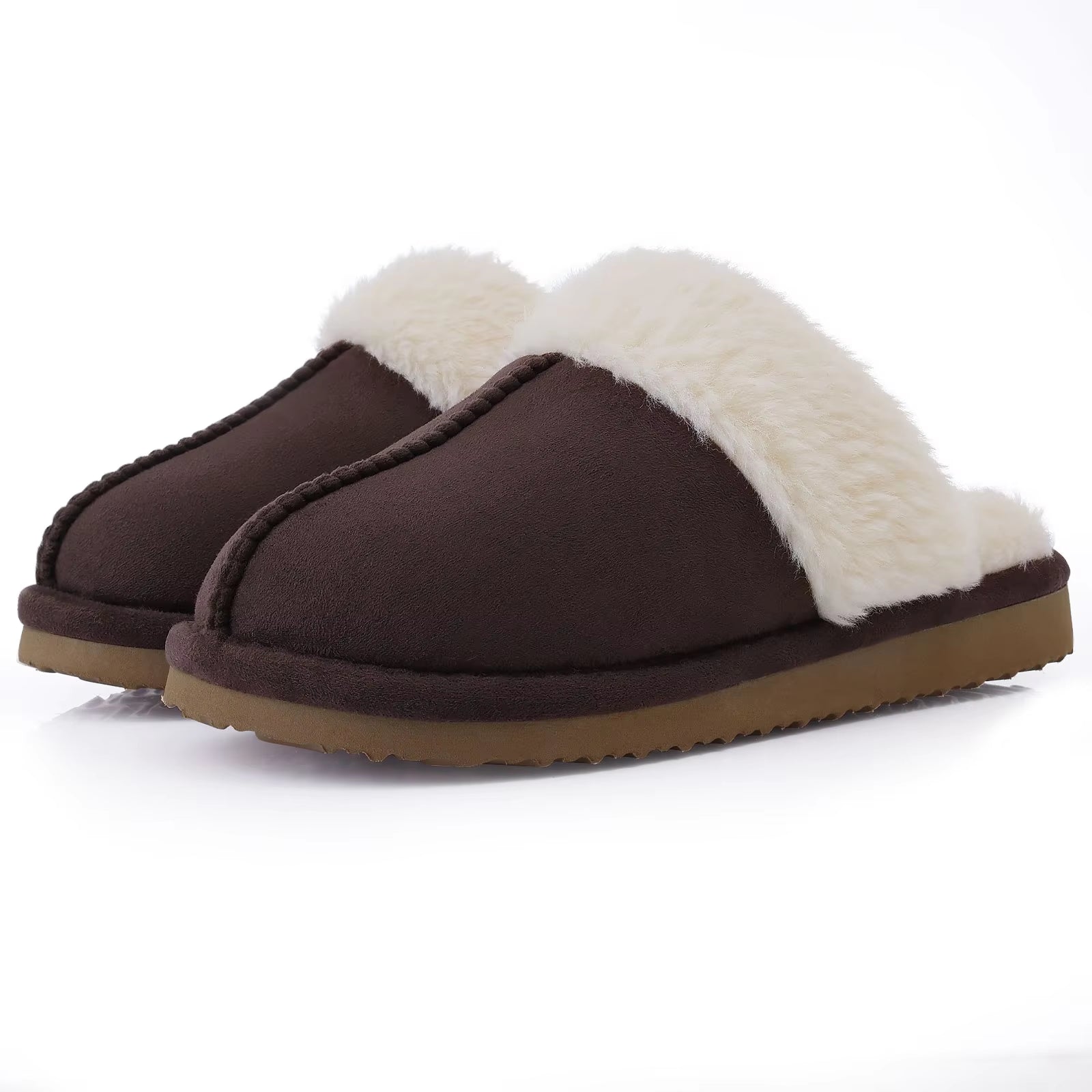 Chaussons mules femme marron fourrés intérieur chaud