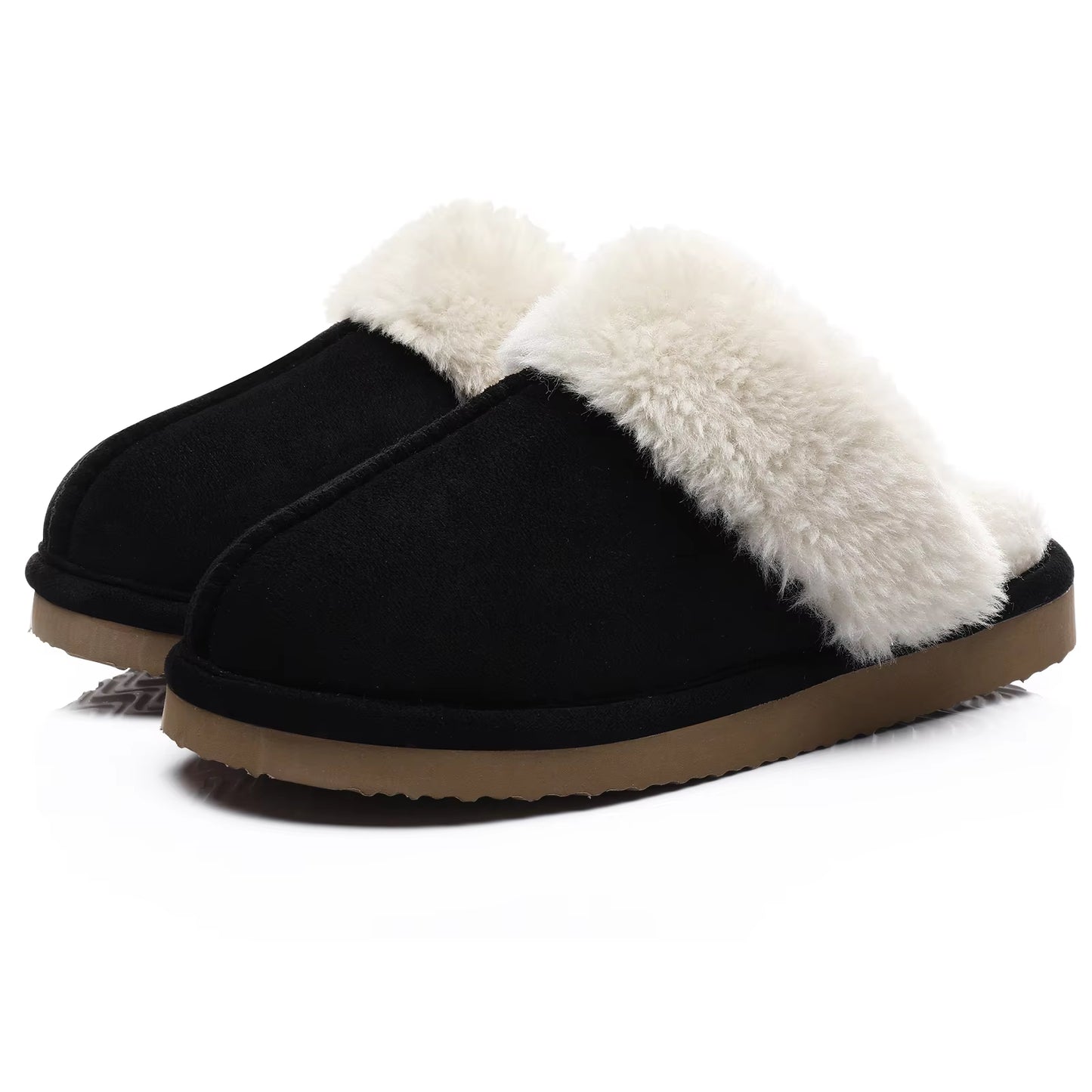 Chaussons mules femme noir fourrés intérieur chaud
