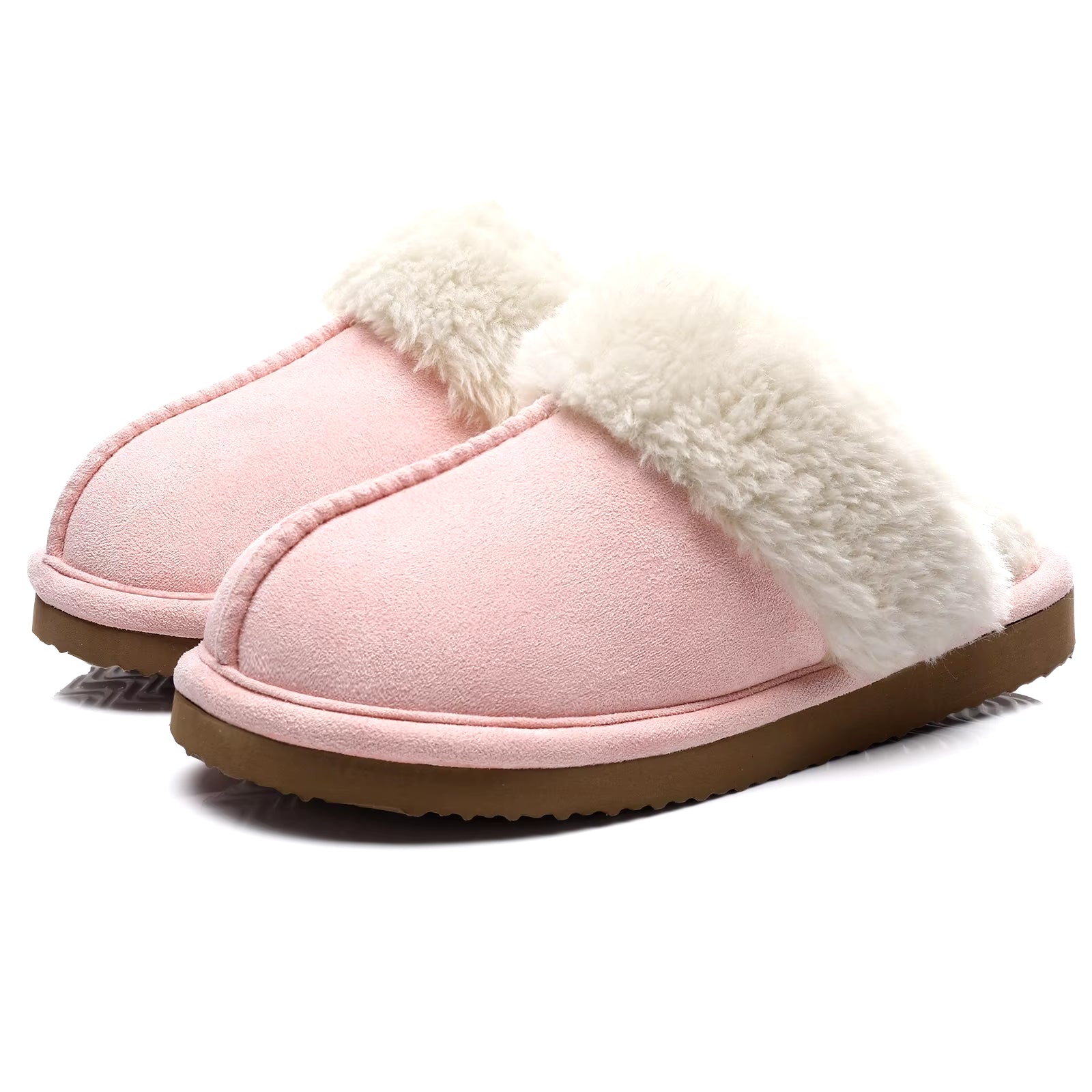 Chaussons mules femme rose fourrés intérieur chaud