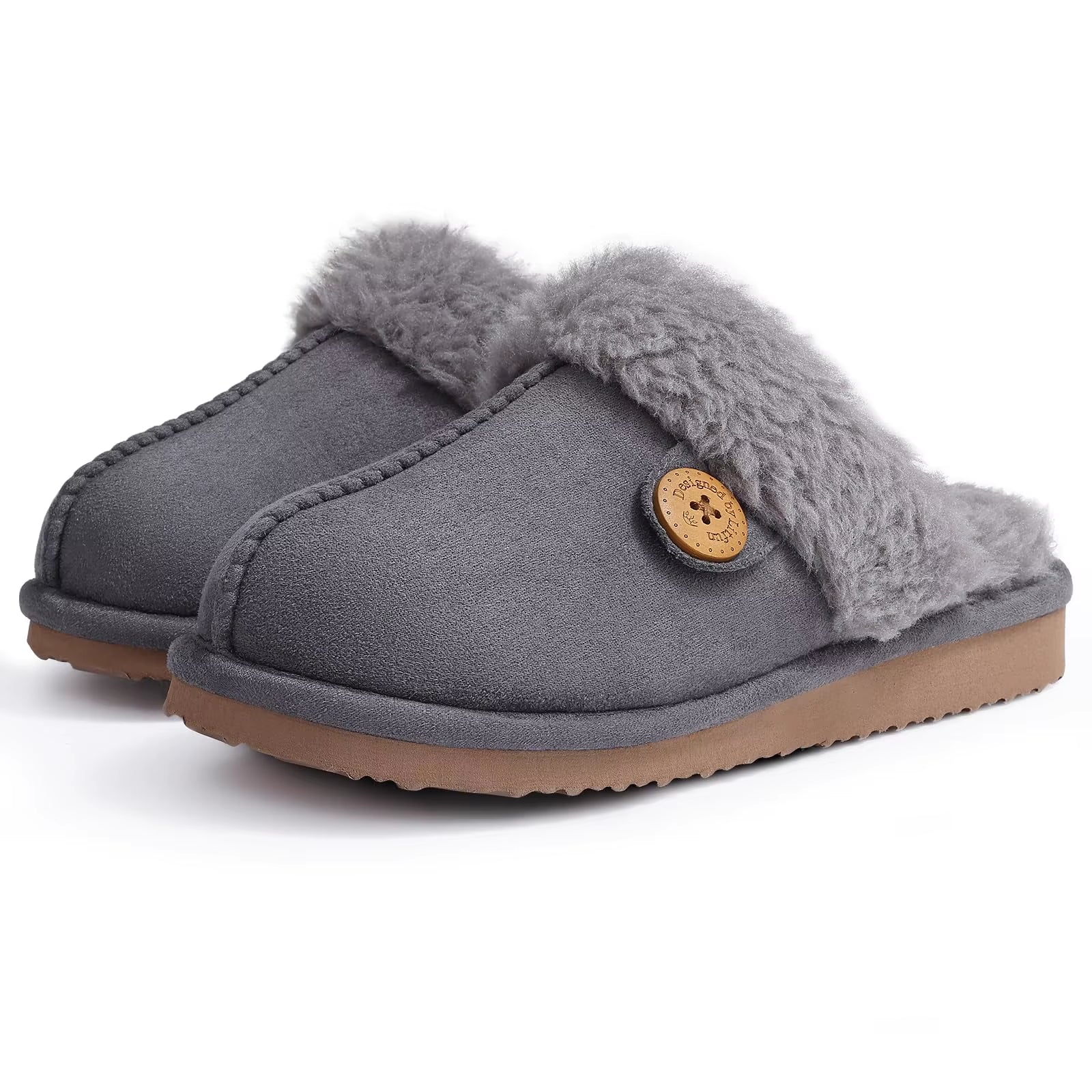 Chaussons mules femme gris fourrés confort intérieur semelle douce