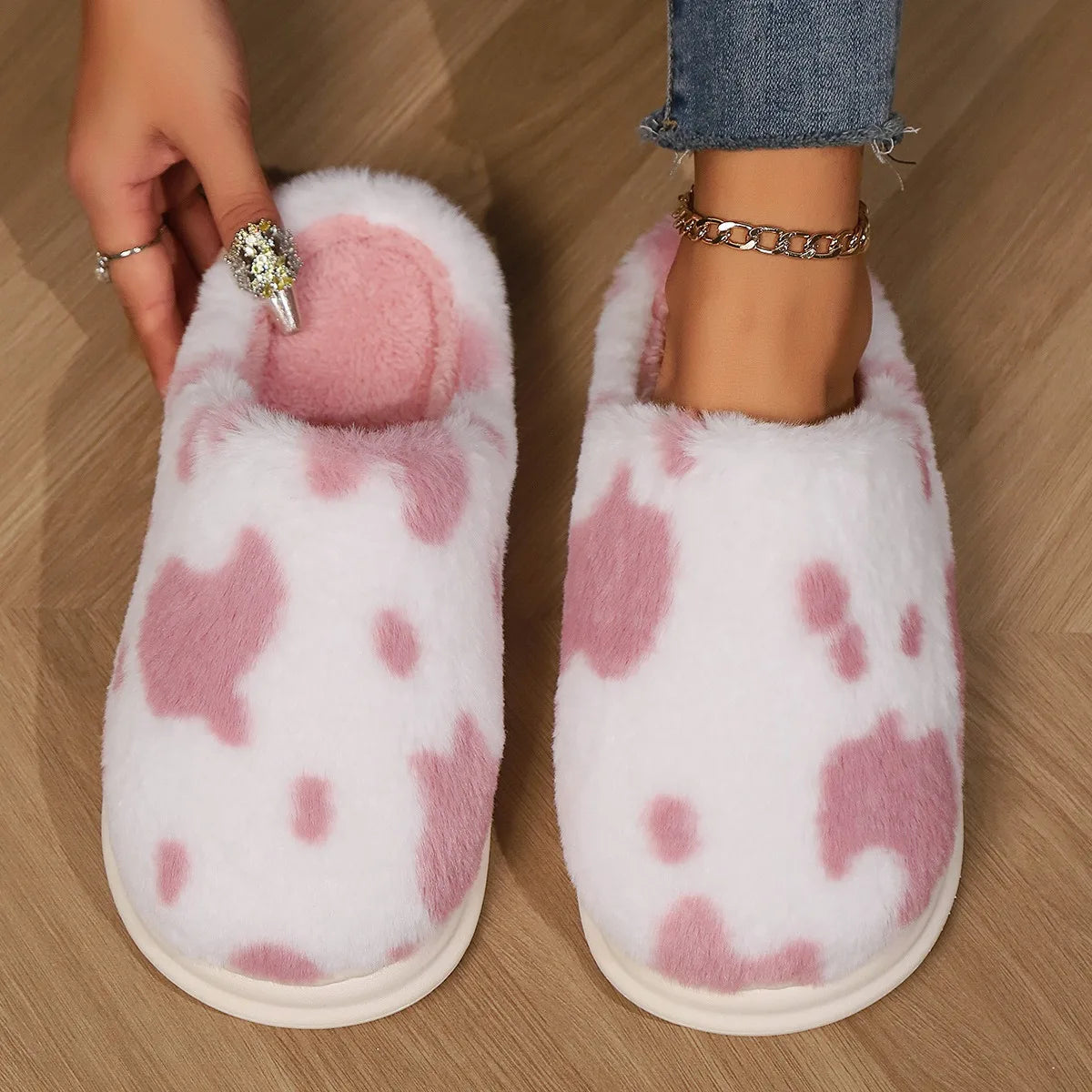 Chaussons mules femme rose fausse fourrure chaussons doux maison