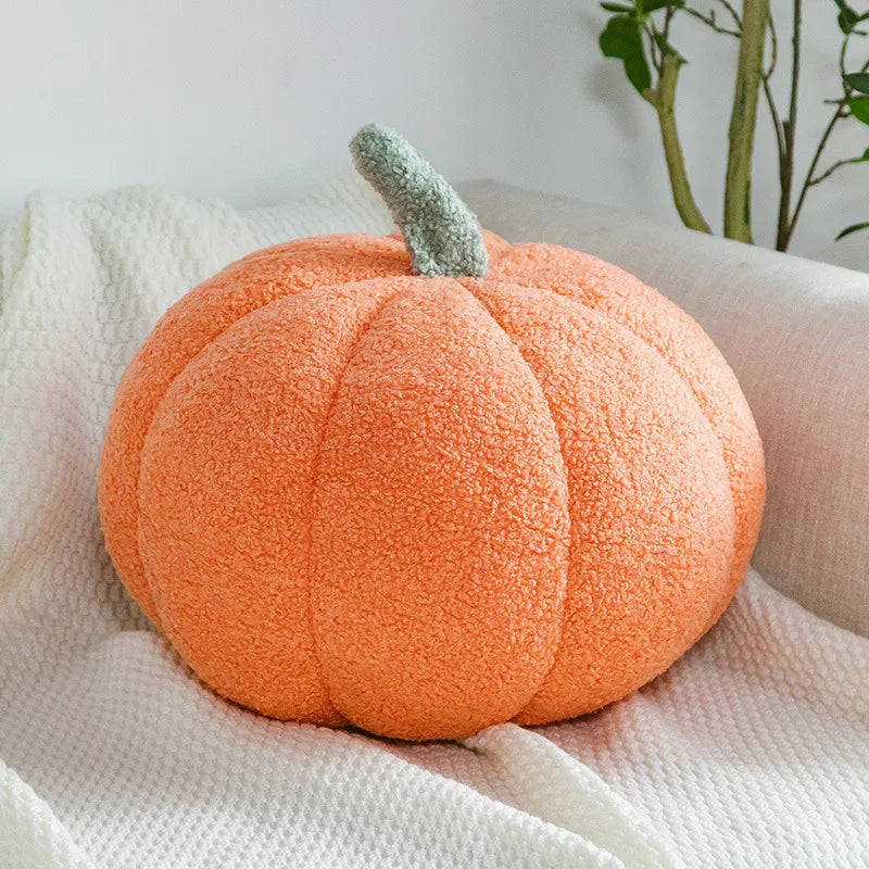 Coussin citrouille en peluche orange détail texture douce