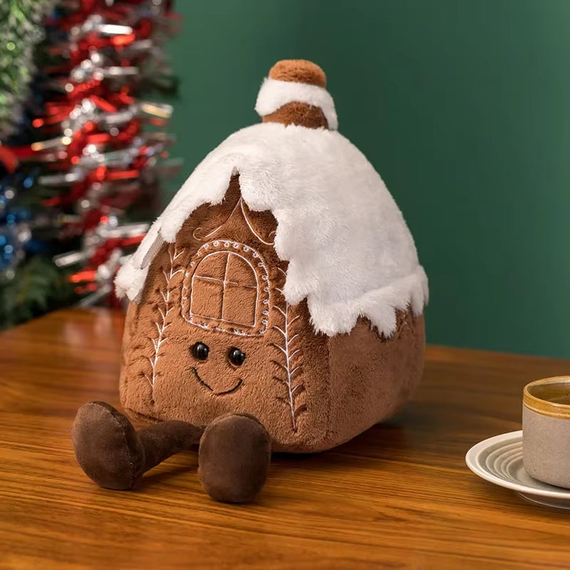 Coussin Noël cabane enneigée peluche décoration chalet cosy
