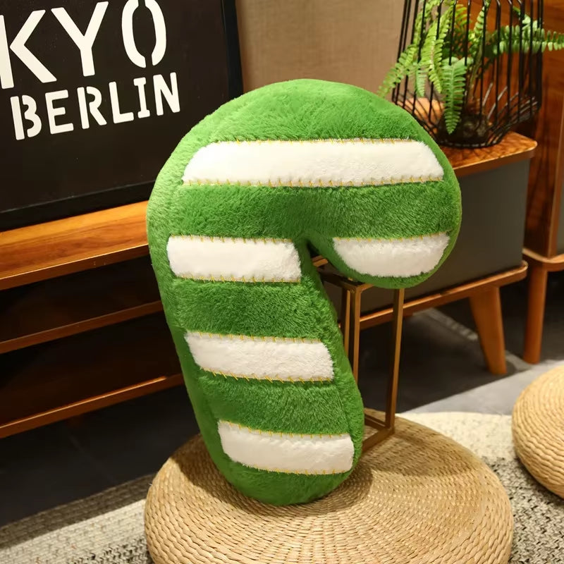 Coussin Noël sucre d’orge vert peluche décoration hiver