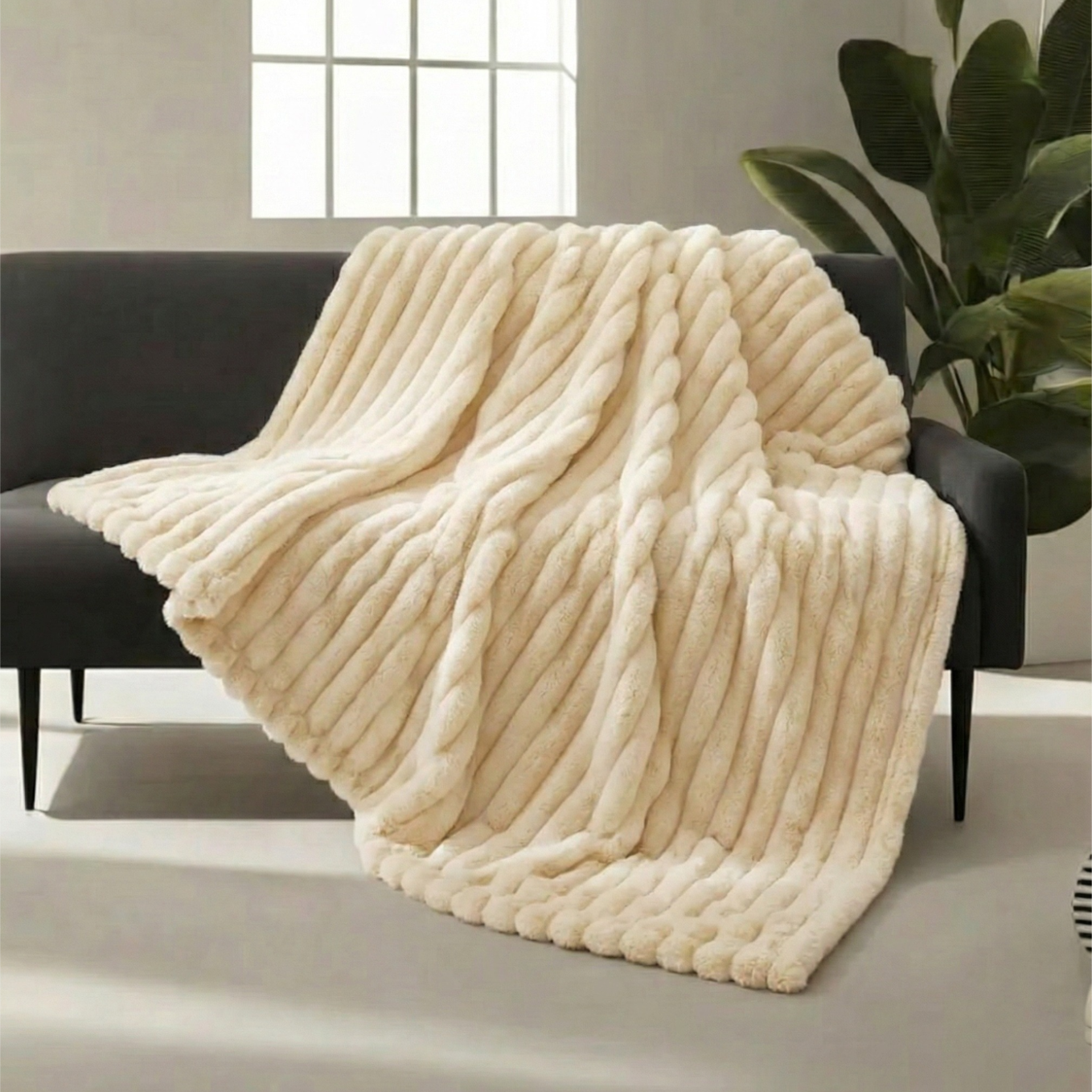 Couverture plaid fausse fourrure ultra douce crème cosy pour canapé et lit hiver 2026