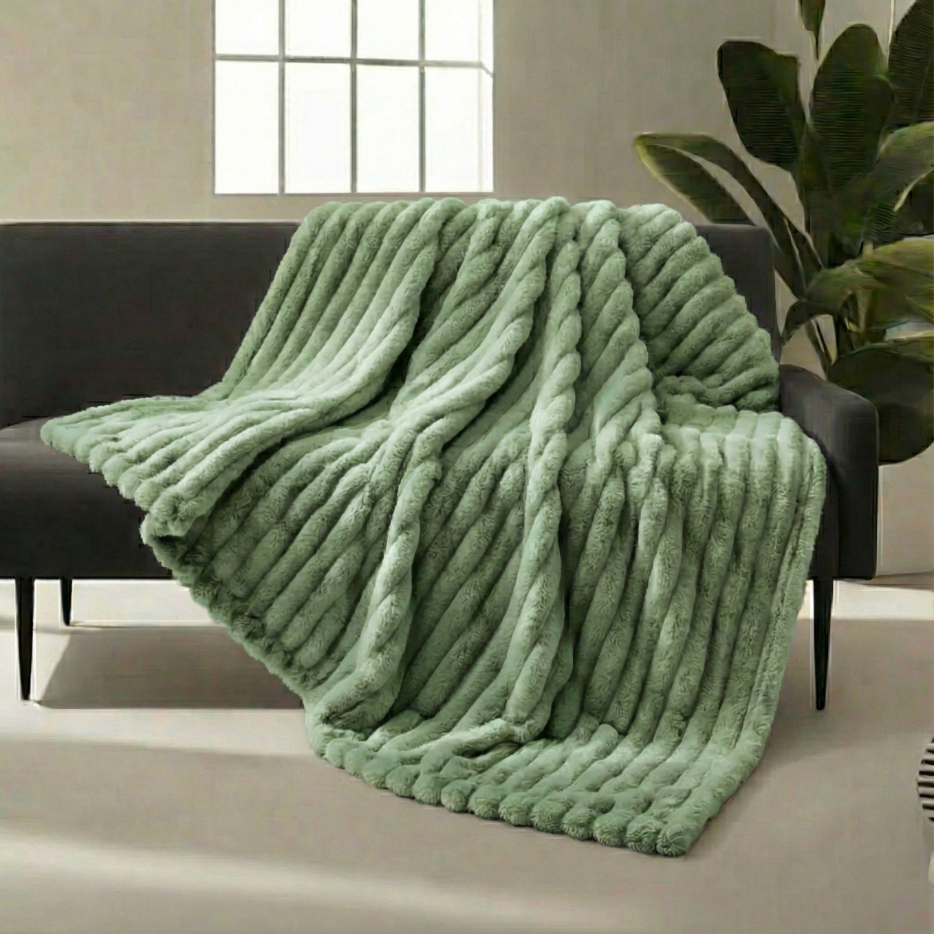 Couverture plaid fausse fourrure ultra douce vert cosy pour canapé hiver 2026