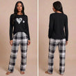 Ensemble femme maille col V marron haut tricoté et pantalon droit chic hiver printemps