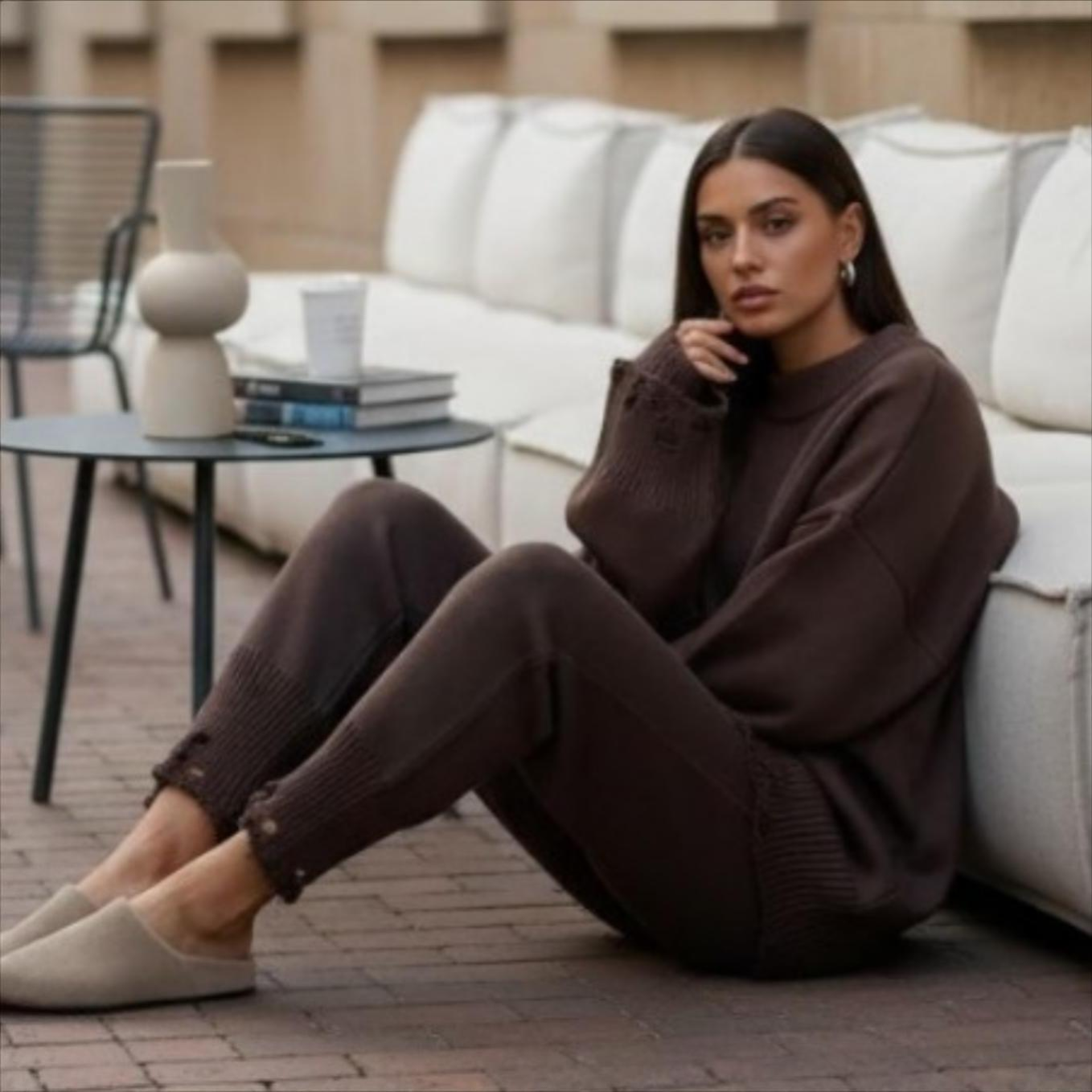 Tenue d’intérieur femme maille oversize marron hiver printemps – style cocooning