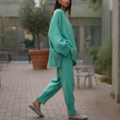 Ensemble loungewear femme vert oversize hiver printemps – tenue cosy moderne