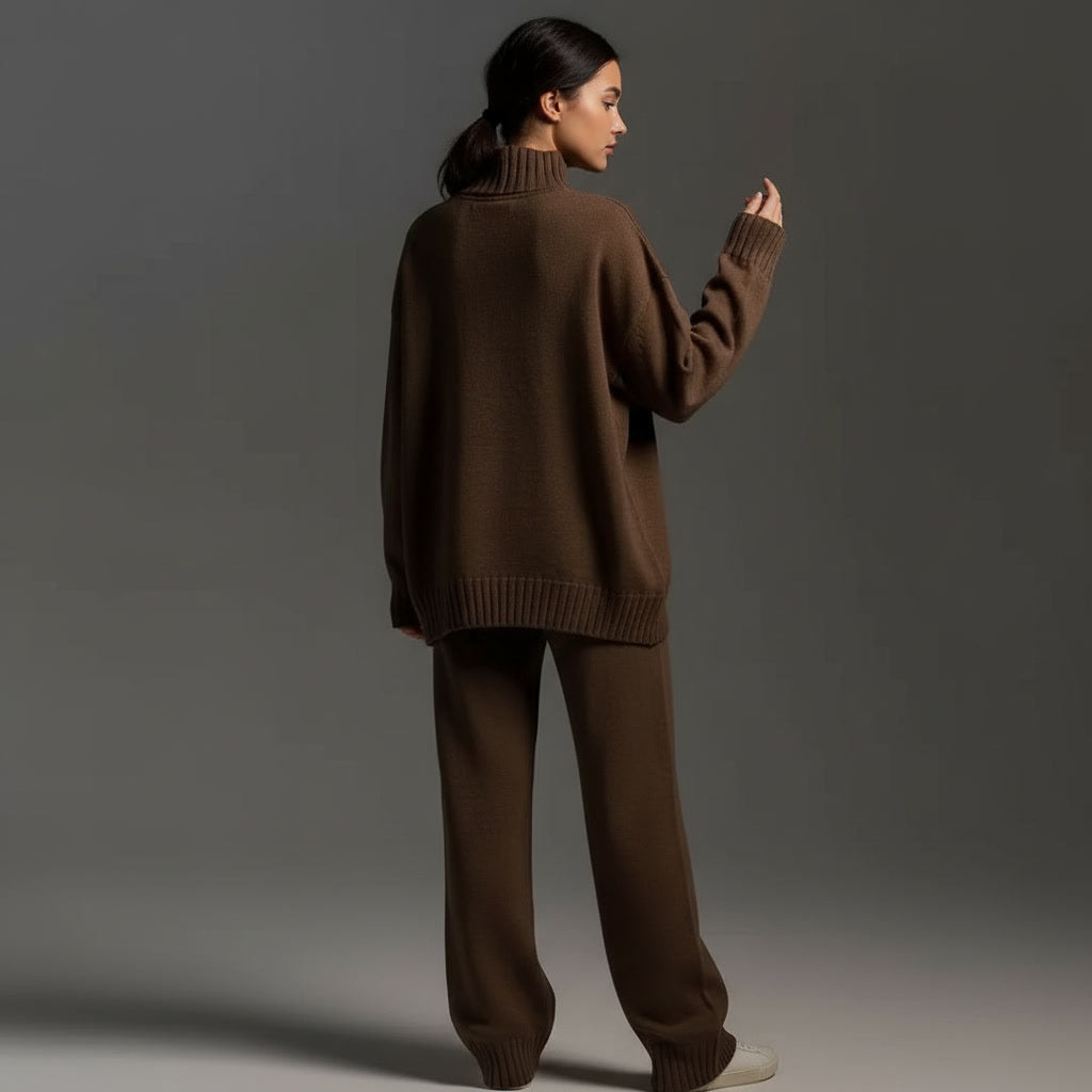 Ensemble loungewear femme marron maille hiver printemps vue de profil