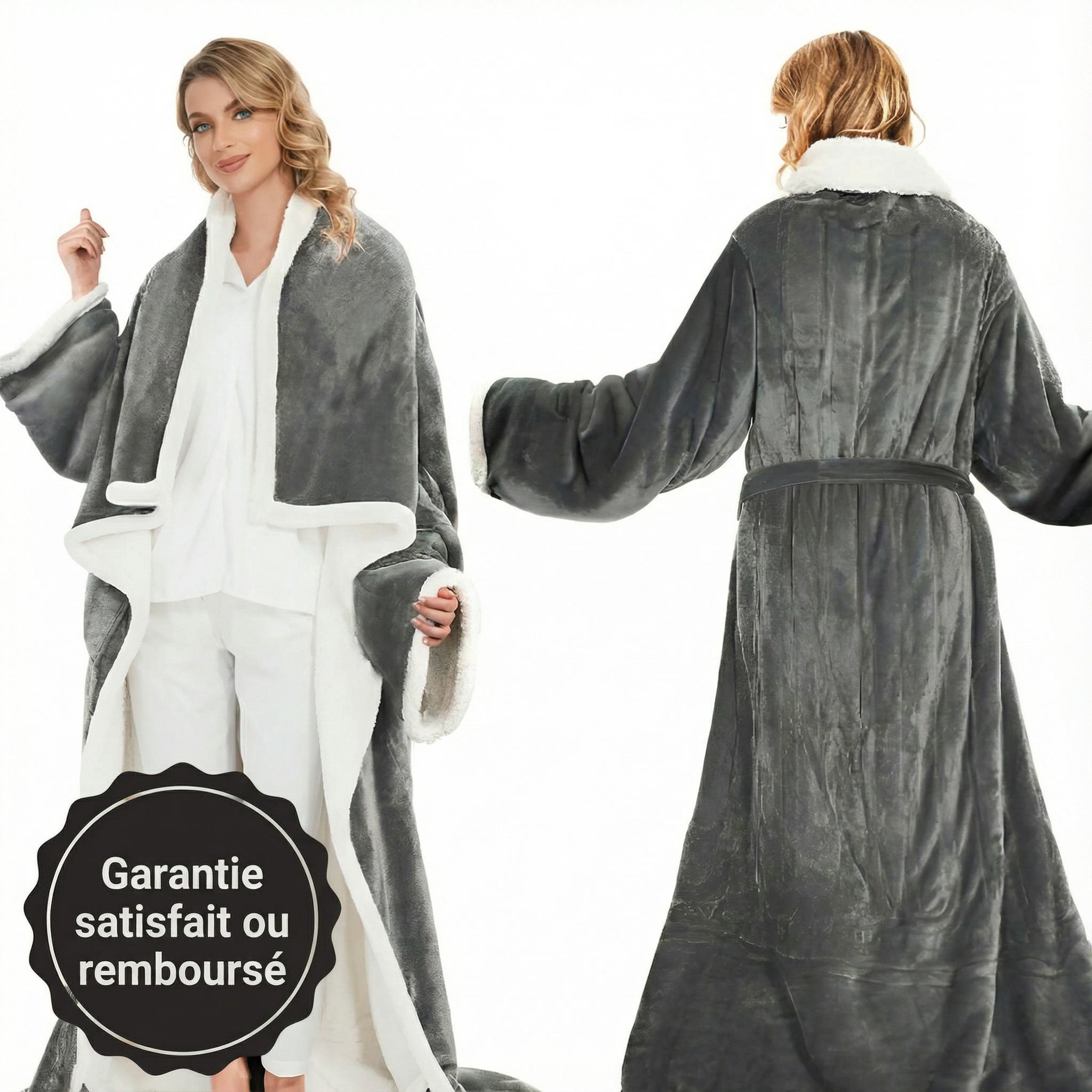 Couverture chauffante en flanelle avec pochette pour pieds – plaid électrique gris à 8 niveaux de chaleur, minuterie 10h